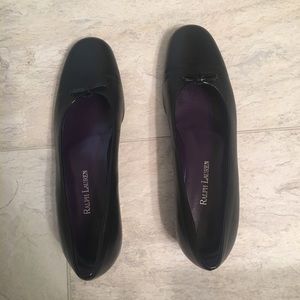 Ralph Lauren Purple Label Black Leather Ballet Flats with Purple Insole